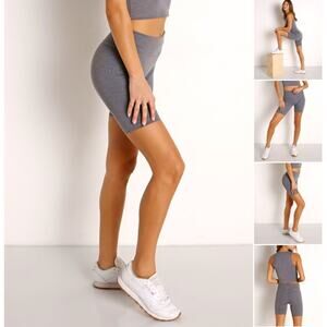BEYOND YOGA Heather Rib High Waisted Biker Shorts Gray 7" Inseam USA Active S